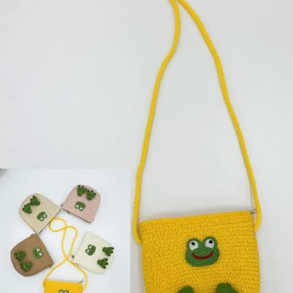 Torebka dla Dzieci Pleciona z Motywem Żaby Mix Kolorów 12 szt.