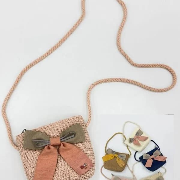 Torebka dla Dzieci Pleciona z Kokardą Mix Kolorów 12 szt.