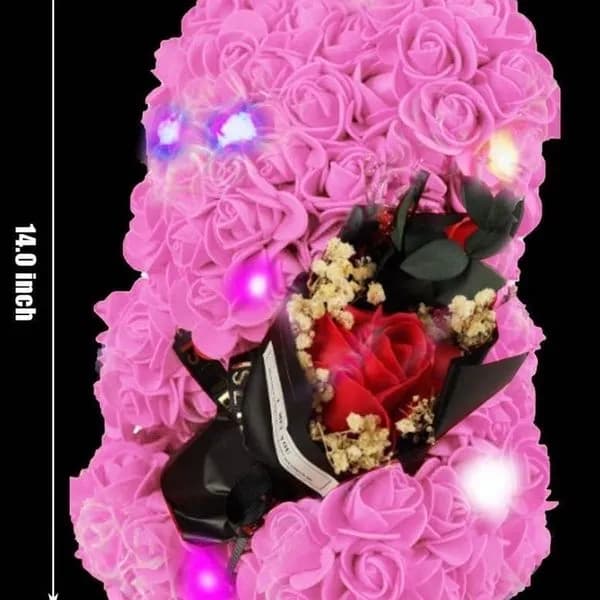 Pudełko Prezent Miś Kwiaty LED 25cm