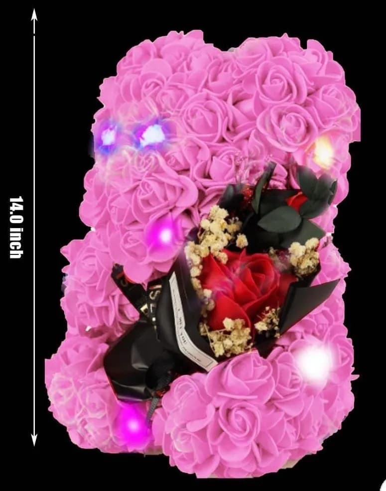 Pudełko Prezent Miś Kwiaty LED 25cm