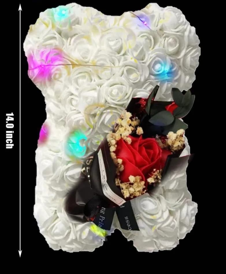 Pudełko Prezent Miś Kwiaty LED 25cm