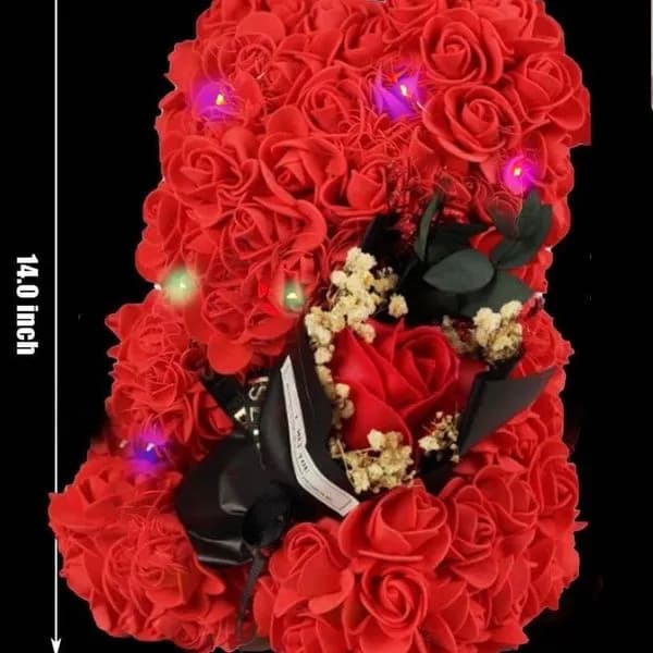 Pudełko Prezent Miś Kwiaty LED 25cm