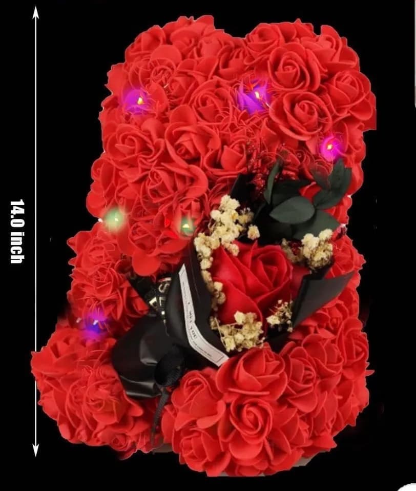 Pudełko Prezent Miś Kwiaty LED 25cm