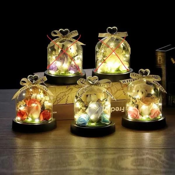 Pudełko Prezent Miś Kwiaty LED 25cm