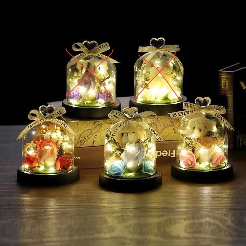 Pudełko Prezent Miś Kwiaty LED 25cm