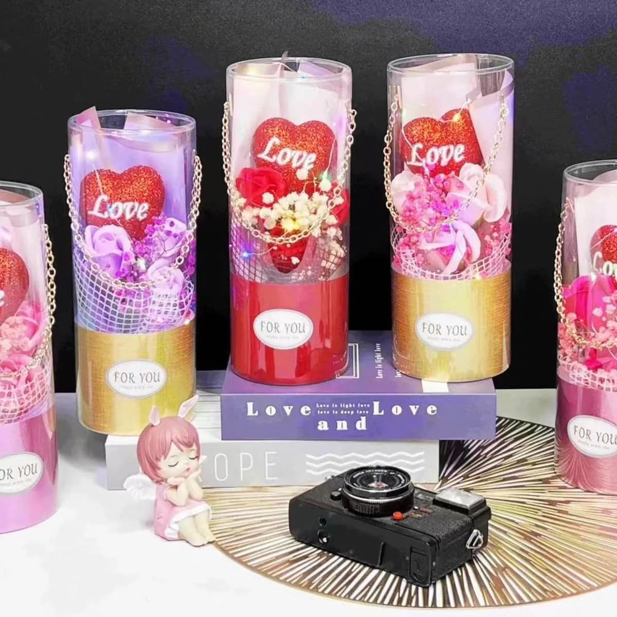 Pudełko Prezent Kwiaty LED 25x10cm